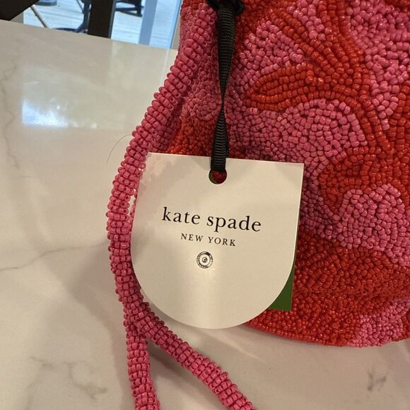 Beaded Classic Rose Drawstring Bucket Bag Pink/Red - Kate Spade NY + Target NWT - Picture 2 of 8